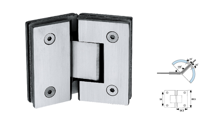 Glass Shower Hinge,Straight Edge 135°,Glass To Glass